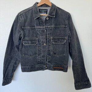 Vintage Guess Black Button Up Long Sleeve Denim Jean Jacket Size Medium
